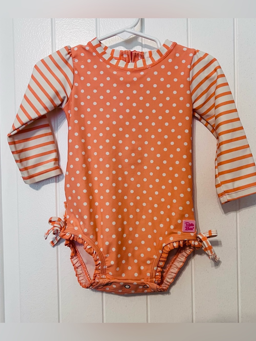 Ruffle Butts Polka Dot & Striped Long Sleeve Baby Swim Suit 12-18 Months